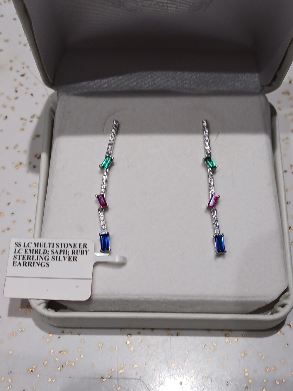 Multicolor Baguette Sterling Silver LC Emerald Earrings